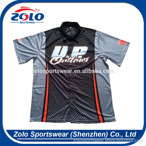 Unique Design Cool Dry Men's Full Button Sublimation Custom Pit Crew Shirts